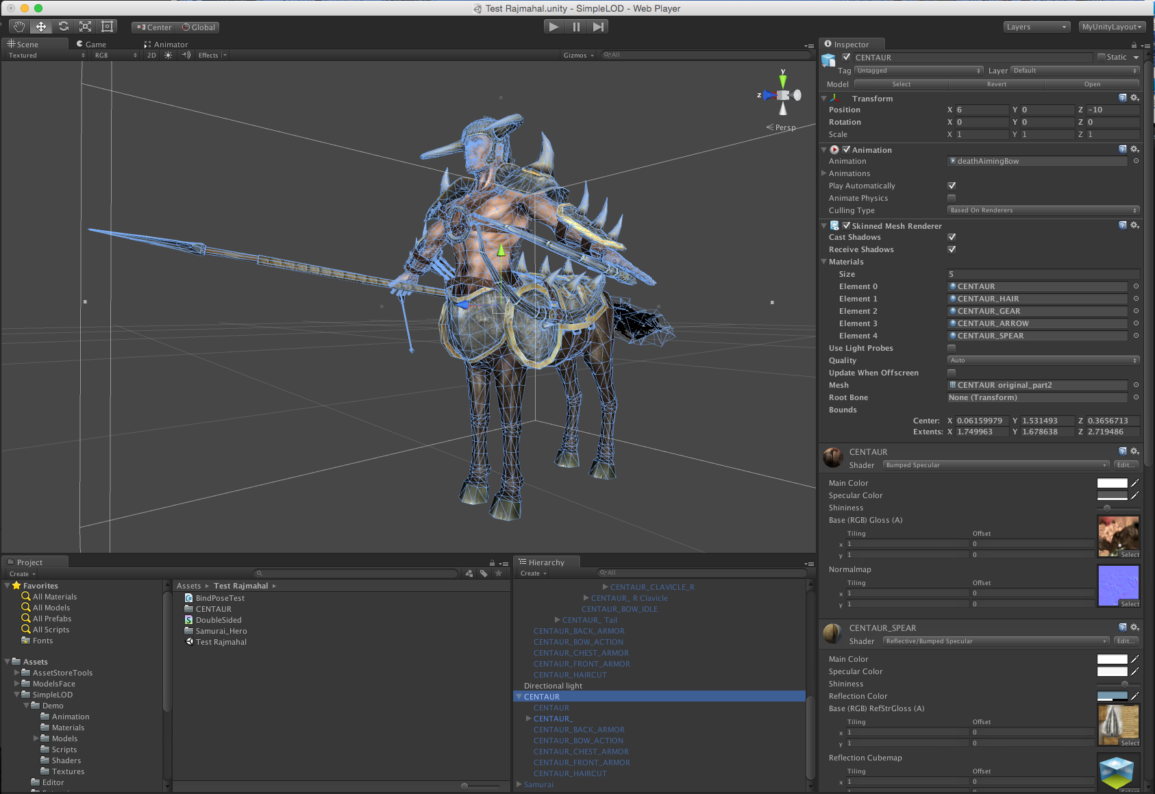 All meshes of the centaur combined into 1 skinned mesh. 