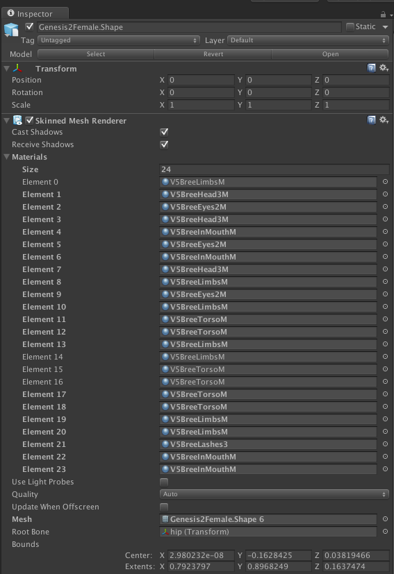 Daz3D many submeshes in inspector. 
