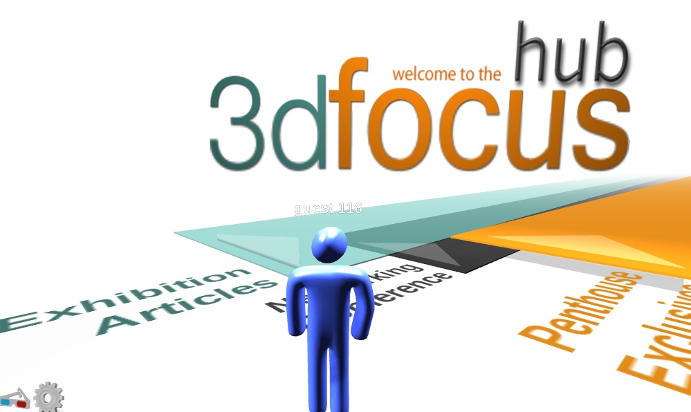 3D menu hub. Alternative menu navigation. Walk in one of the directions to end up in a different area of the website